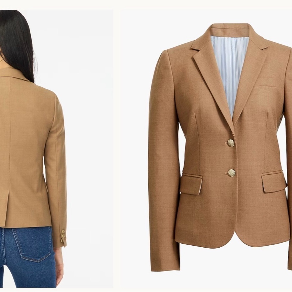 J. Crew Wool Blend Camel Long sleeves schoolboy blazer Size 2 - Picture 5 of 15